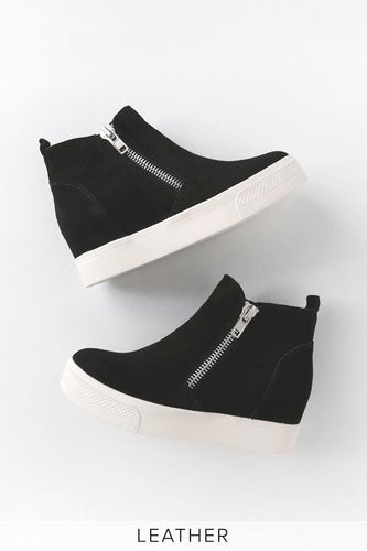 NO_description: Lulus | Wedgie Black Suede Leather Hidden Wedge Sneakers | Size 10 | Rubber Sole